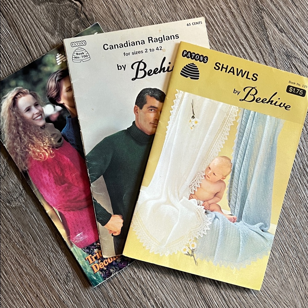 VINTAGE lot of 3 Beehive knitting patterns
